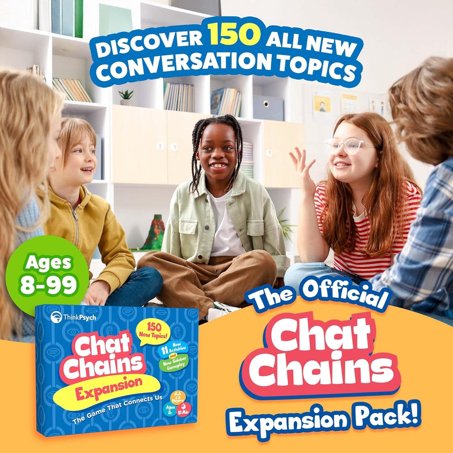 ThinkPsych Chat Chains - The Game That Connects Us | Social Skills Games | Therapy Games for Teens and Kids | Ages 8-99 | Therapy Conversation Cards | 15 Mins Playtime