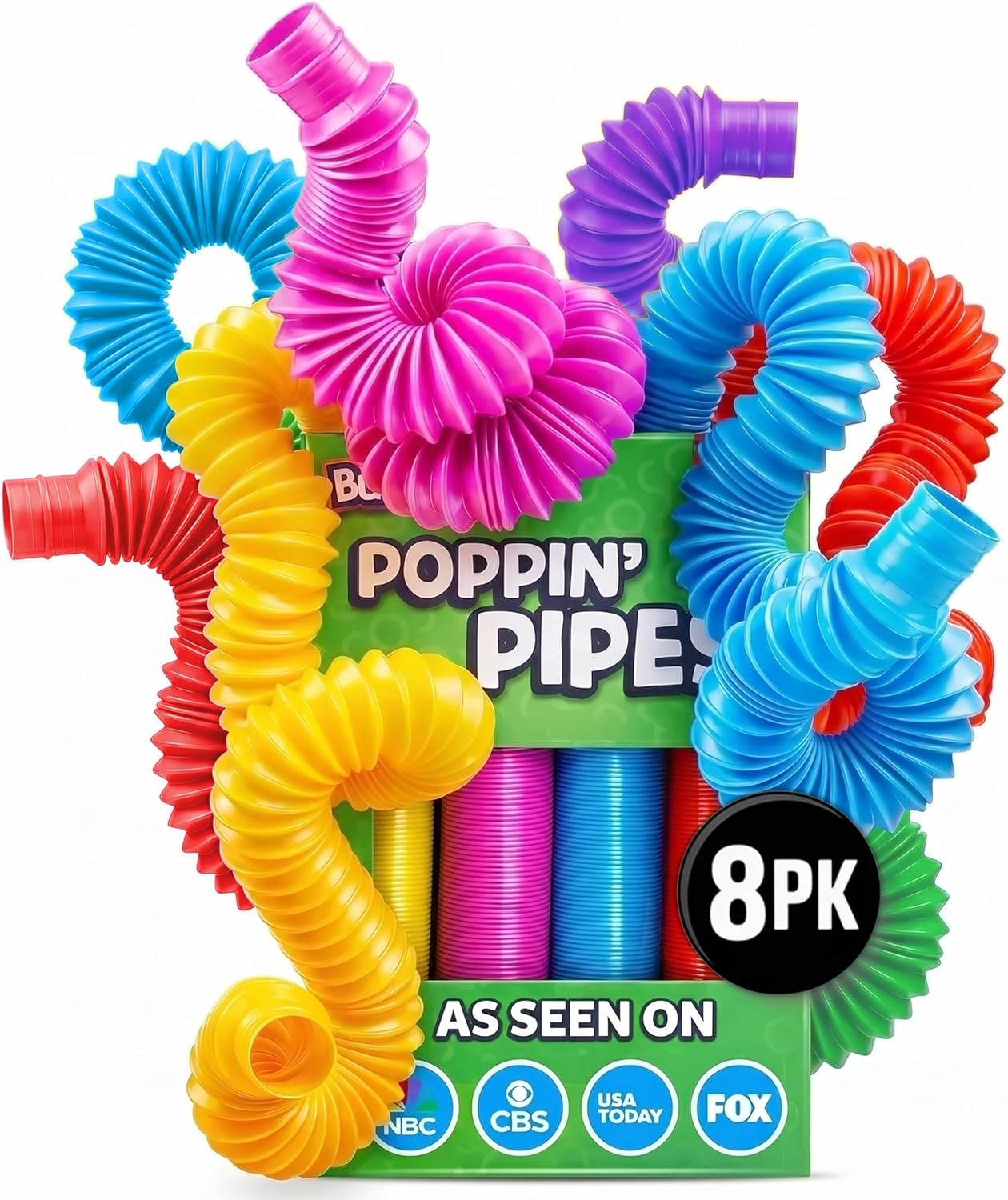 BUNMO Pop Tubes - Sensory Toys - Toddler Toys - Imaginative Play & Stimulating Creative Learning - Hours of Fun for Kids - Tons of Ways to Play - Non-Mouthable Toy 3+ - 6 Pack Medium