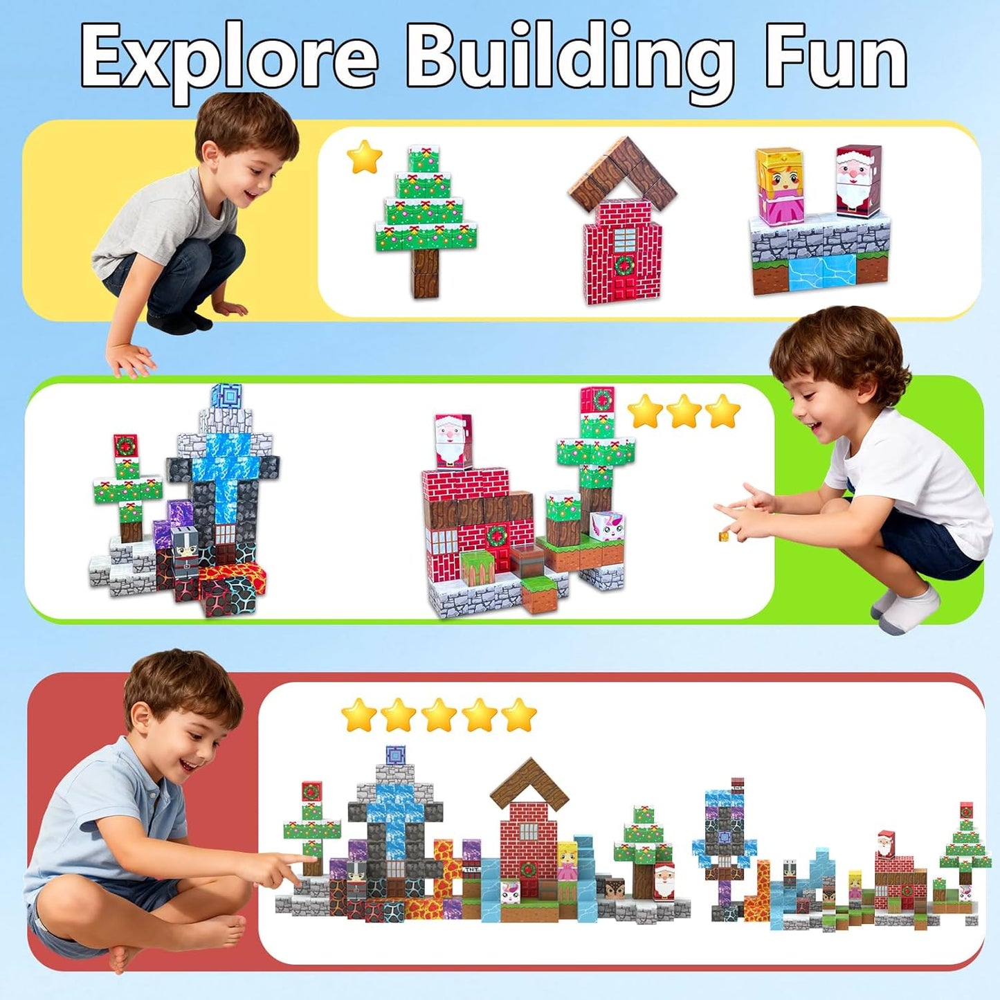 150PCS Magnetic Building Blocks with 31 Nature Designs - Water, Grass, Lava, Rock, STEM Toy for Kids Ages 3-12