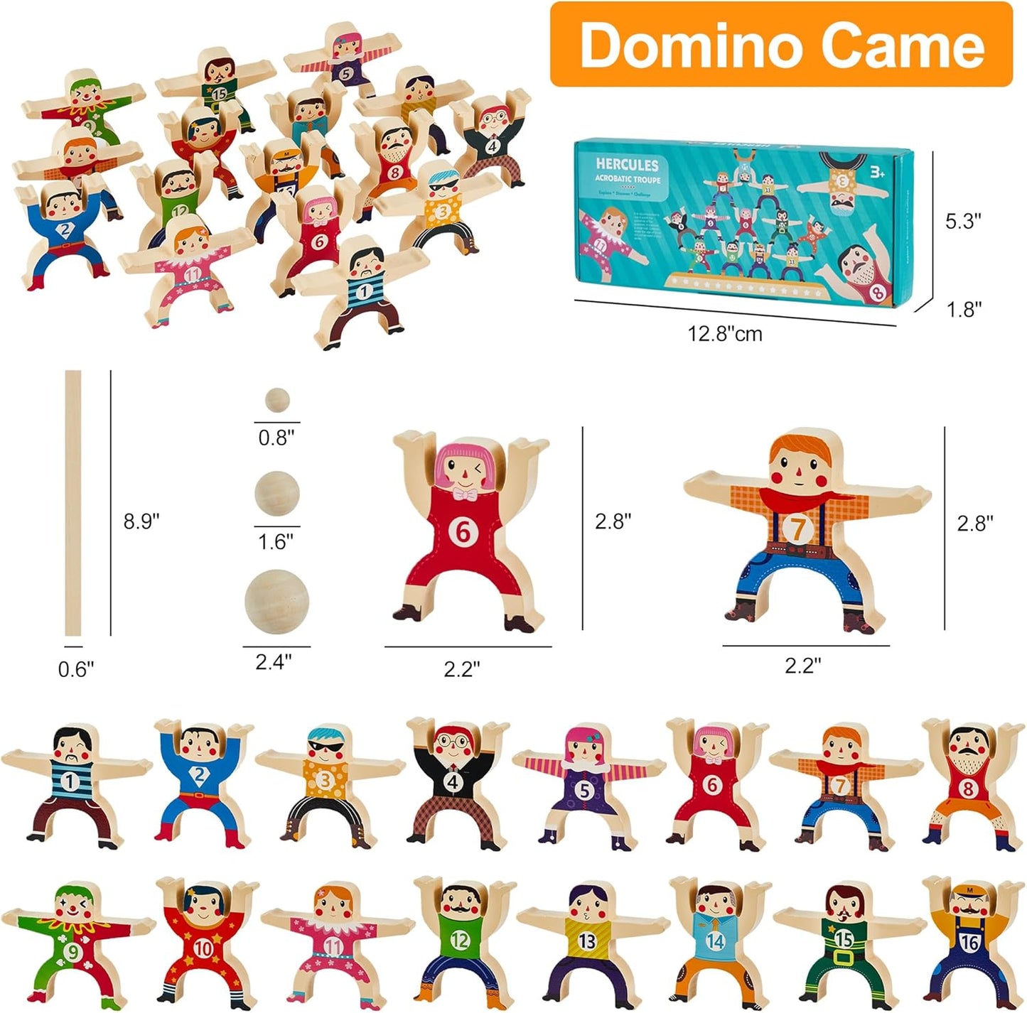 HELLO PAPAYA Wooden Stacking Toys 16Pcs Balancing Building Blocks Game,Circus Hercules Acrobatic Troupe Interlock Toy,for 3 4 5 6 Years Old Kids Adults Toddler Puzzle Toys