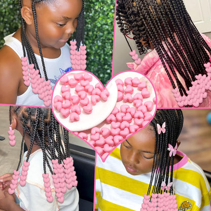 90PCS Light Pink Heart Beads for Braids Hair Jewelry Loc Dreadlock Accessories Cute Heart-Shaped Pony Bead