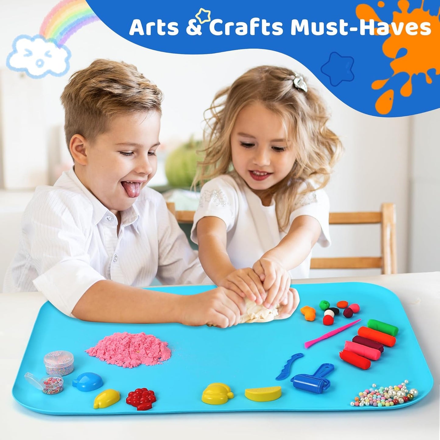 AtMini Silicone Art Mats for Kids, 24"x16" Silicone Craft Mat with Lip to Keep Clean, Play Sand, Painting, DIY Crafts Mat for Kids (Purple)