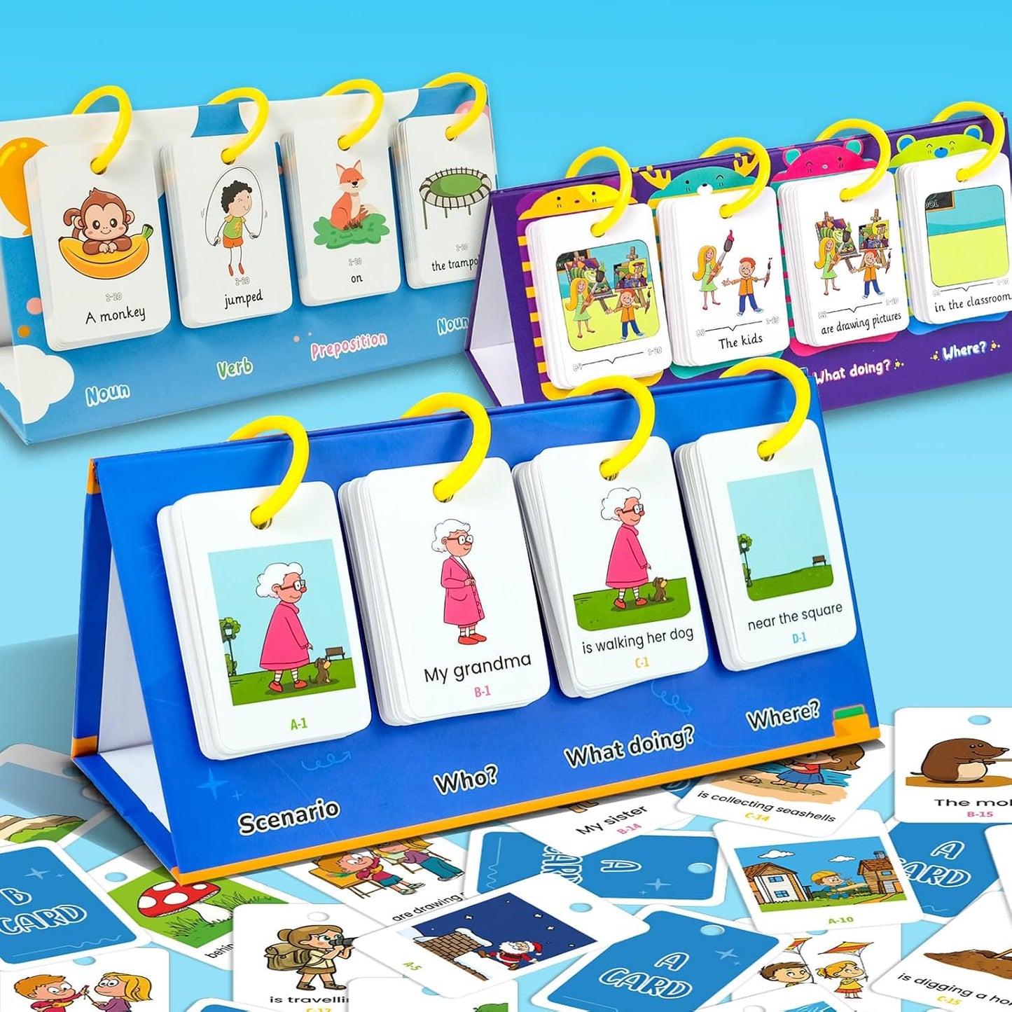 English Learning Pocket Chart Calendar Set for Kids 3-10 - Sentence Building Puzzle Games, Word Games, Phonics Flash Cards, Early Education Classroom Home Preschool (Advanced Set)