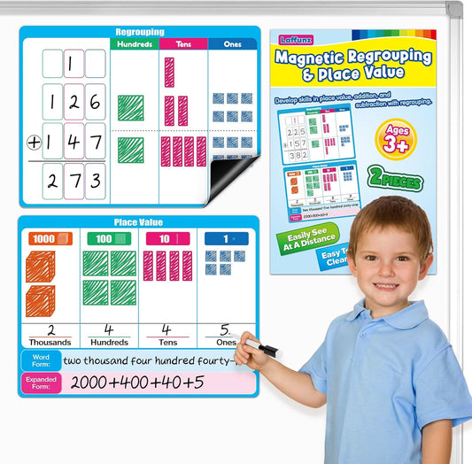 Giant Magnetic Place Value Chart Addition and Subtraction Learning Math Games, Dry Erase Base Ten Blocks Board Math Manipulatives 1st 2nd 3rd Grade Homeschool Teacher Classroom Must Haves