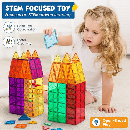 100 Pc Magnetic Tiles Building Blocks Set for Kids Educational Magnet Toys for Preschool Learning, Creative Play Room Toys for Boys & Girls
