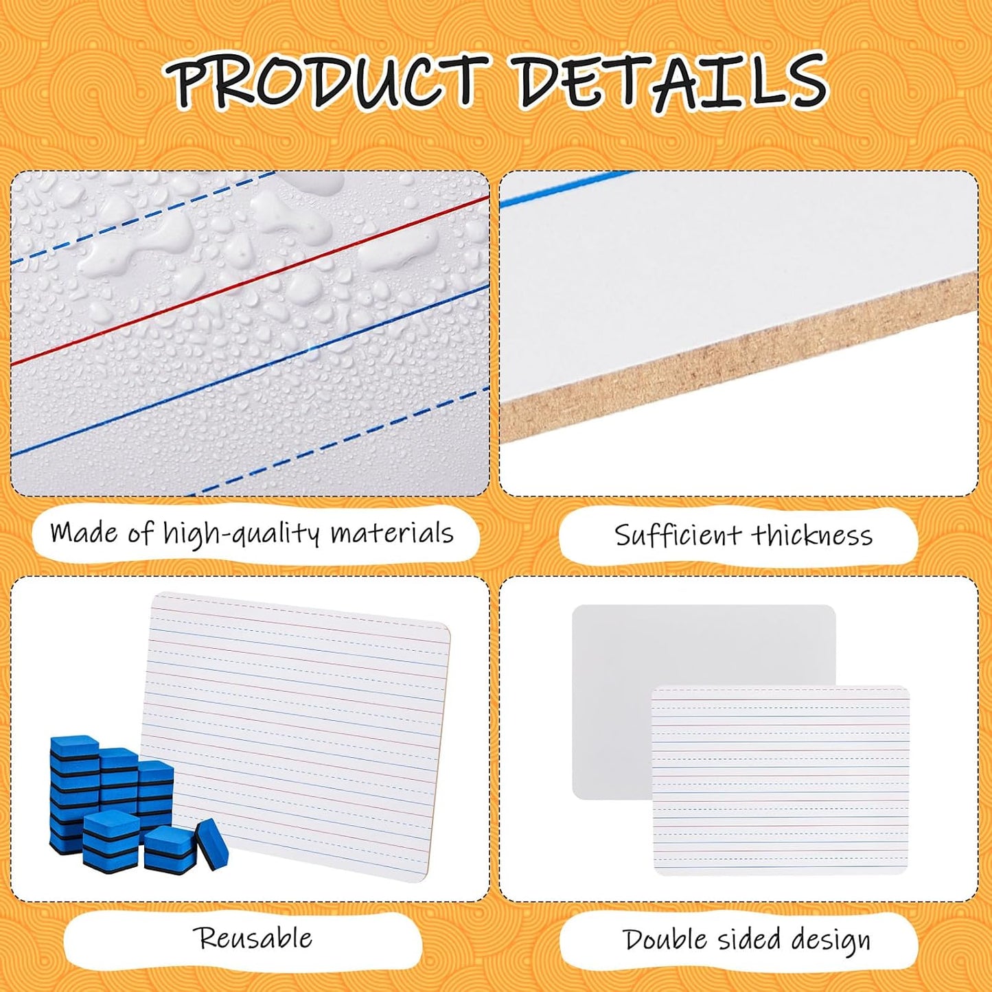 24 Pack 9"x12" Double Sided Whiteboard Lined Dry Erase Boards for Kids Ruled Writing Board with Whiteboard Eraser Handwriting Practice for Students Small White Board with Lines