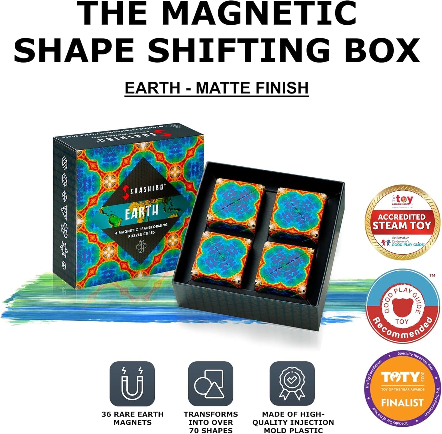 Shashibo Shape Shifting Box - Award-Winning STEM Fidget Toy with Ultra Strong Magnets - Puzzle Cube Transforms Into 100+ Shapes, Perfect Sensory Gift for Kids, Teens, and Adults (Blue Planet)