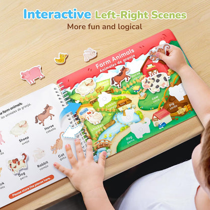 JoyCat Preschool Busy Book for Toddlers 3-5, Dual-Language Learning Activities, Educational Sensory Toys, Autism Learning Materials for Boys & Girls, English and Spanish Version
