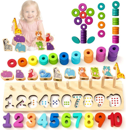 GeroCrew Toddler Montessori Toys Teaches Number, Counting, Math, Stacking Fun Preschool Learning Activates for Boy and Girl | Year Old Boy Gifts and Beyond! (Macaron)
