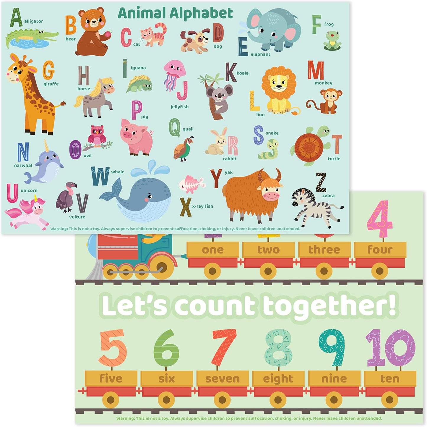 Bright Seed Disposable Placemats for Baby, Toddlers and Kids, Animals ABC & Numbers, 40 Disposable Baby mats for Restaurant, Dining Table & Travel, Learning Placemats for Kids, Toddler Travel