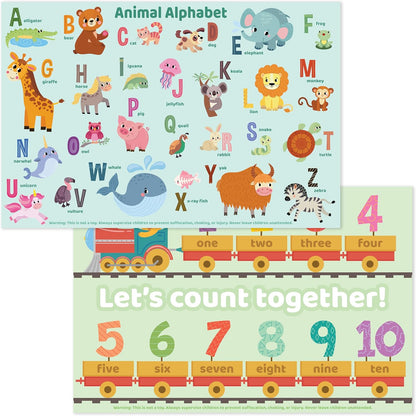 Bright Seed Disposable Placemats for Baby, Toddlers and Kids, Animals ABC & Numbers, 40 Disposable Baby mats for Restaurant, Dining Table & Travel, Learning Placemats for Kids, Toddler Travel