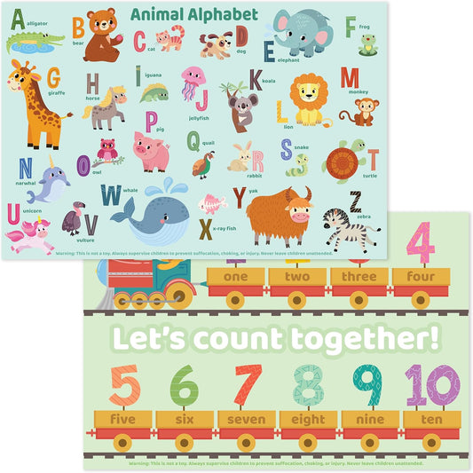 Bright Seed Disposable Placemats for Baby, Toddlers and Kids, Animals ABC & Numbers, 40 Disposable Baby mats for Restaurant, Dining Table & Travel, Learning Placemats for Kids, Toddler Travel