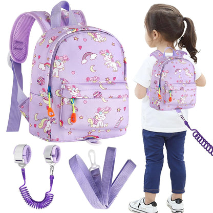 Accmor Toddler Backpack Leash with Anti Lost Wrist Link, Cute Mini Child Walking Harnesses Keep Kids Close Back Pack Rope Tether Rein for Baby Boys (Pink/Unicorn)