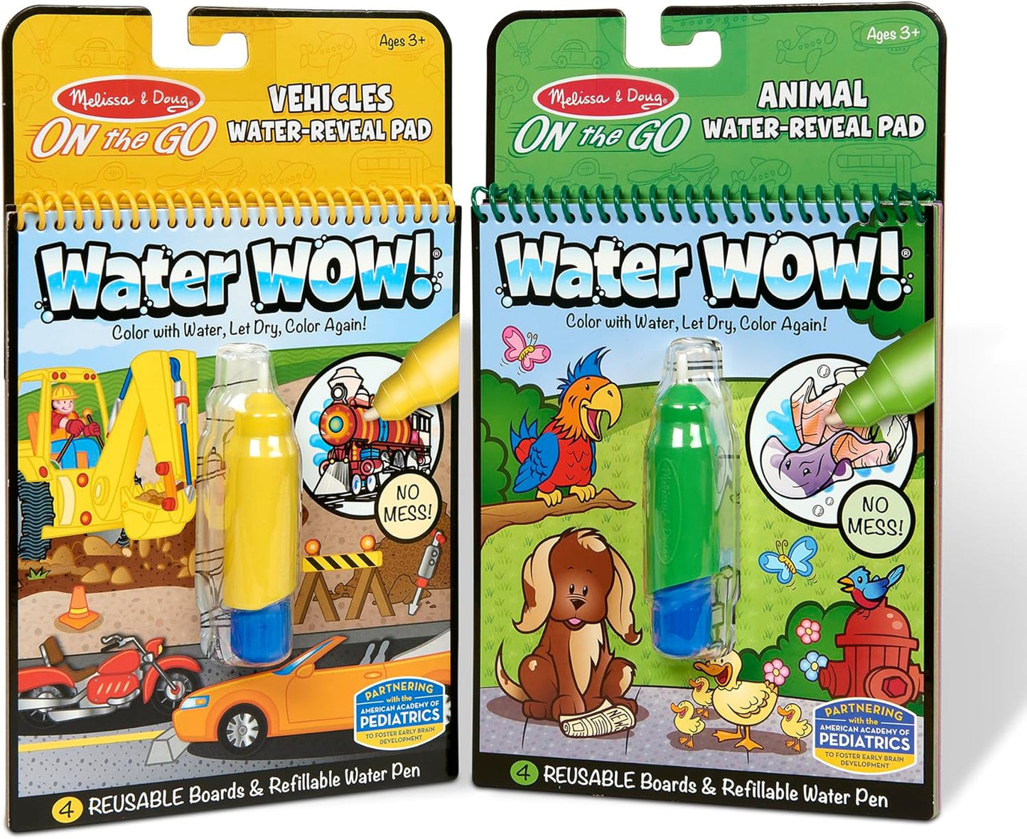 Melissa & Doug Water Wow! Reusable Water-Reveal Activity Pad 2-Pack - Vehicles, Animals Travel Toys, Party Favors, Mess Free Coloring Books for Kids Ages 3+ - FSC Certified