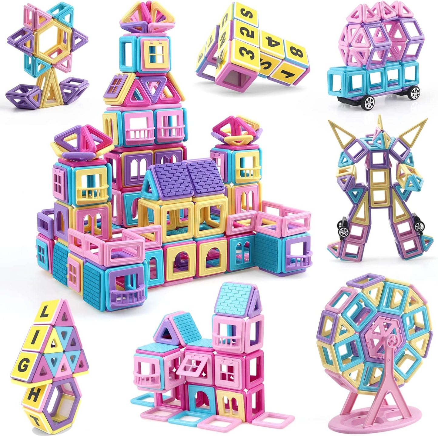 AOMIKS Magnetic Tiles 199 PCS Mini Magnetic Building Blocks for Girls & Boys Birthday Gift 3D STEM Educational Learning Creativity Toys for Kids Ages 3 4 5 6 7 8 Years Old