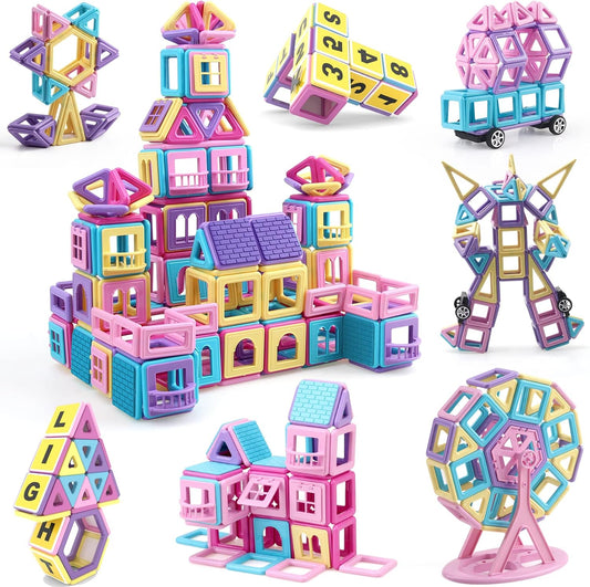 AOMIKS Magnetic Tiles 199 PCS Mini Magnetic Building Blocks for Girls & Boys Birthday Gift 3D STEM Educational Learning Creativity Toys for Kids Ages 3 4 5 6 7 8 Years Old