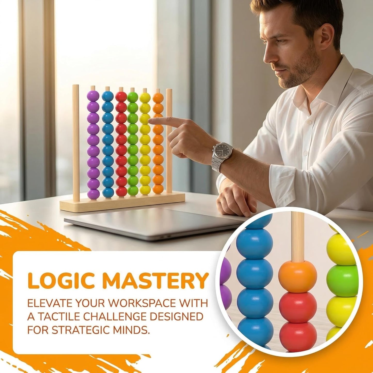 Color Stack Match Game for Adults,Fast Pattern Tabletop Puzzle Challenge with Wooden Stacking Rings, Competitive Brains Teaser Activity for Family Night Strategy Pattern Play (Bead)