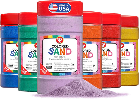 Hygloss Colored Sand for Crafts - 6 Assorted Colors Bags - 1 lb Vibrant Colorful Fine Sensory Play Sand Art Kits for Kids - Classroom Activities for Children 3 4 5 6 7 8 9 10 11 12 - Safe for Ages 3+
