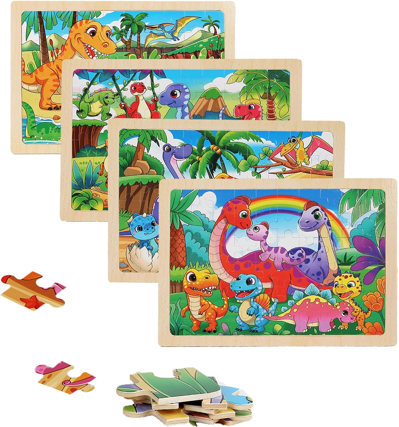 4 Sets of Wooden Puzzles, Each Set has 24 Pieces, Including Castle Unicorn Princess, for Toddlers 3-5, Puzzles for Kids Ages 4-6, Preschool Educational Brain Teaser Toys for Girls 3 4 5 6 Years Old.