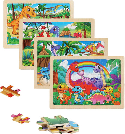 4 Sets of Wooden Puzzles, Each Set has 24 Pieces, Including Castle Unicorn Princess, for Toddlers 3-5, Puzzles for Kids Ages 4-6, Preschool Educational Brain Teaser Toys for Girls 3 4 5 6 Years Old.