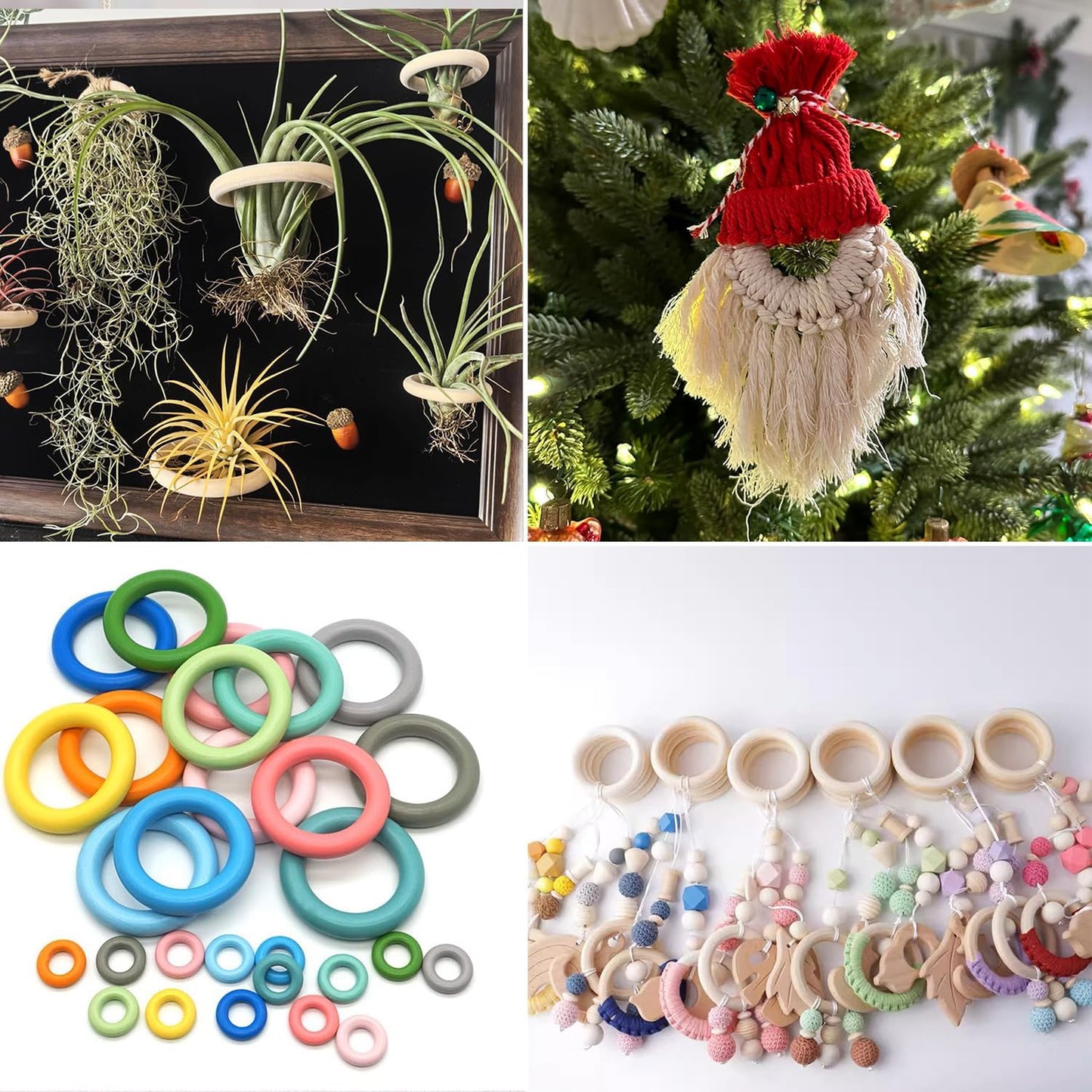 50 Pack 3.15 inch Unfinished Wooden Rings Natural, Wood Craft Rings for DIY Crafts, Jewelry Making, Macrame & Home Decor