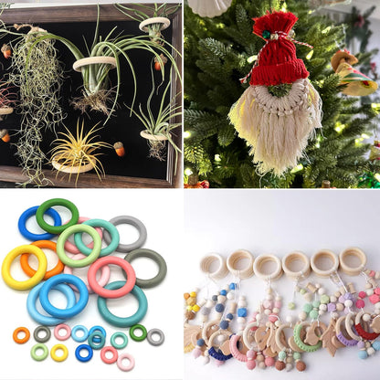 50 Pack 3.15 inch Unfinished Wooden Rings Natural, Wood Craft Rings for DIY Crafts, Jewelry Making, Macrame & Home Decor