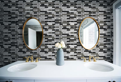 VViViD 11 Sheets Peel and Stick Grey Gloss Faux Ceramic Brick Wall Tiles, Self Adhesive Backsplash 12”x12”, 2mm Thick Kitchen, Bathroom (11 sq. ft.)