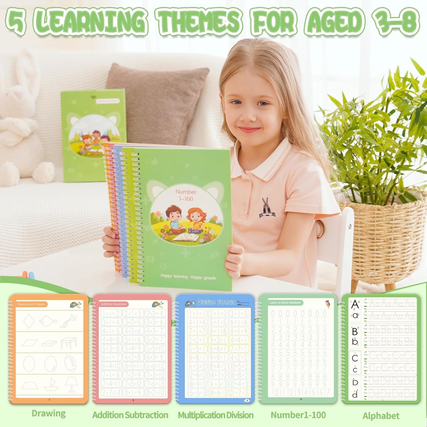 Reusable Grooved Handwriting Workbooks,Magic Copybook,Magic Writing Practice copy books, to help children improve their handwriting ink Practice Age 3-8 Calligraphy for kids(Animal edition)