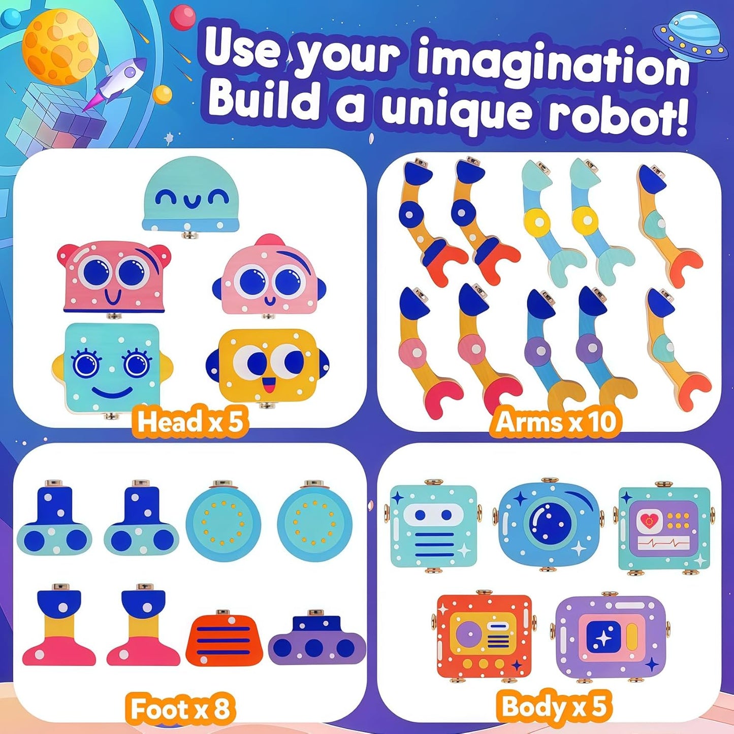 Robot Toys for Kids 3-5,Montessori Wooden Learning Toy with Take Apart Features Robots,STEM Educational Play Fine Motor Games for Toddler Boys Girls