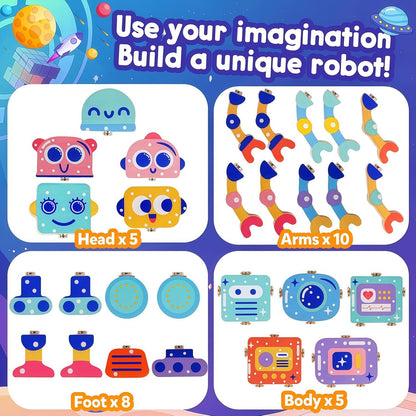 Robot Toys for Kids 3-5,Montessori Wooden Learning Toy with Take Apart Features Robots,STEM Educational Play Fine Motor Games for Toddler Boys Girls