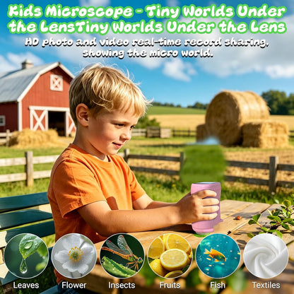 Handheld Microscope for Kids, 2 in 1 1000X Pocket Digital Microscope & 10X Telescope for Kids - Science Kits STEM Toys - Gifts for Boys Girls Ages 3 4 5 6 7 8 9 10 11 12 (Orange)