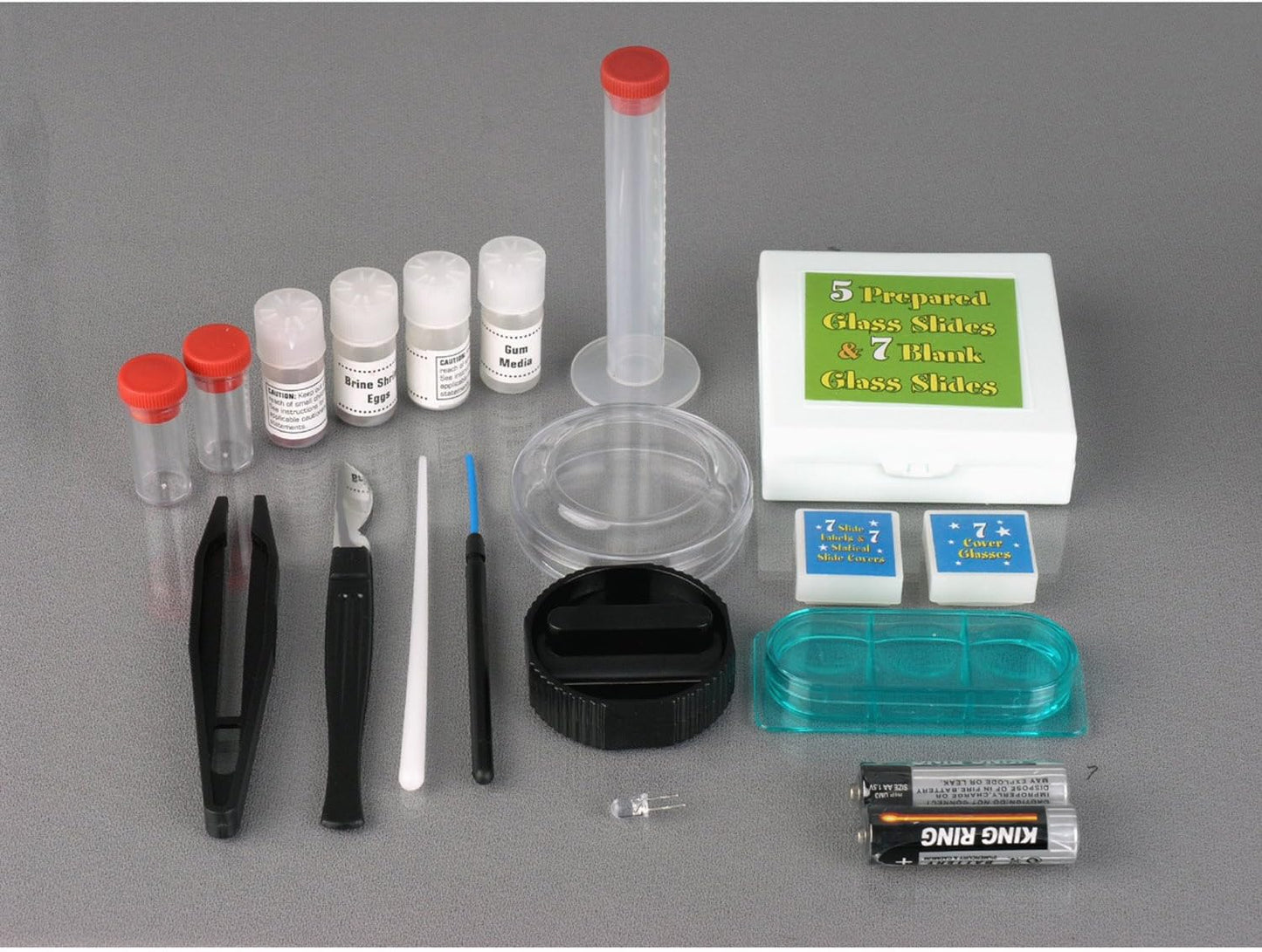 AmScope M30 Series 52-Piece STEM Microscope Kit for Kids - Monocular, Portable Compound Microscope for Kids - Includes Petri Dish, Slides & More - Black