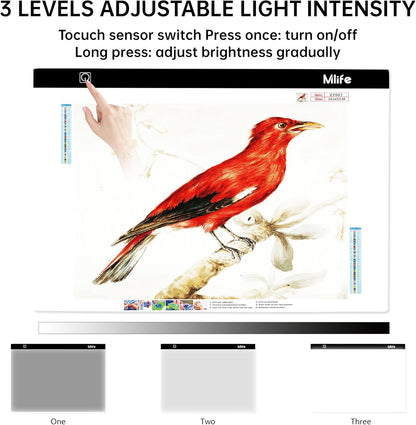 B4 LED Light Pad - Upgraded Diamond Art Light Box Dimmable Tracing Light Board, Sketching, Animation, Drawing Light Box with 4 Fasten Clips