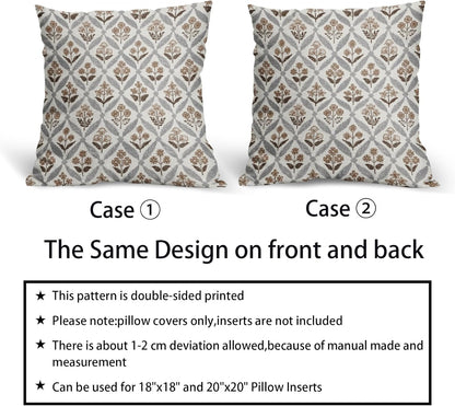 Blue Green Floral Block Print Pillow Covers 12X20 Set of 2, Flower Pattern Spring Summer Print Decorative Throw Pillow Covers Outdoor Farmhouse Seasonal Cushion Case Couch Sofa Bed Decor