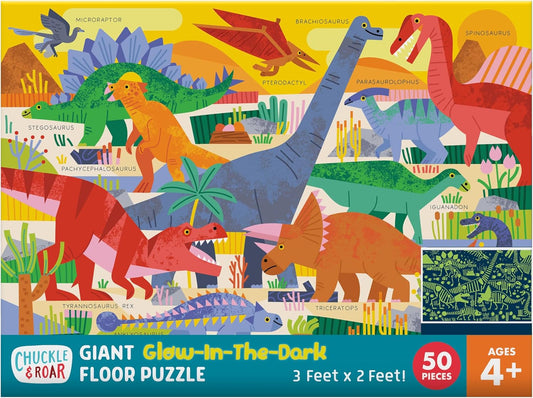 Chuckle & Roar Dinosaur Glow Floor Puzzle 50 Piece Kids Puzzle - Giant 2 x 3 Foot Glow in The Dark Preschool Puzzle - Large Pieces for Ages 4+ - Educational Dinosaur Puzzle for Screen Free Time