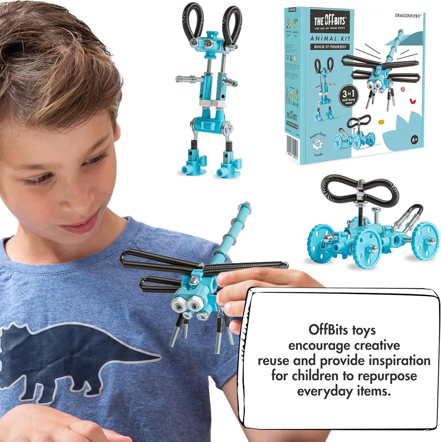 The Off Bits Erector Set: Animal Mini STEM Toys for Kids 6+, Toy Building Sets with Nuts & Bolts, STEM Building Toys Gifts for Boys and Girls (Blue Elephant)