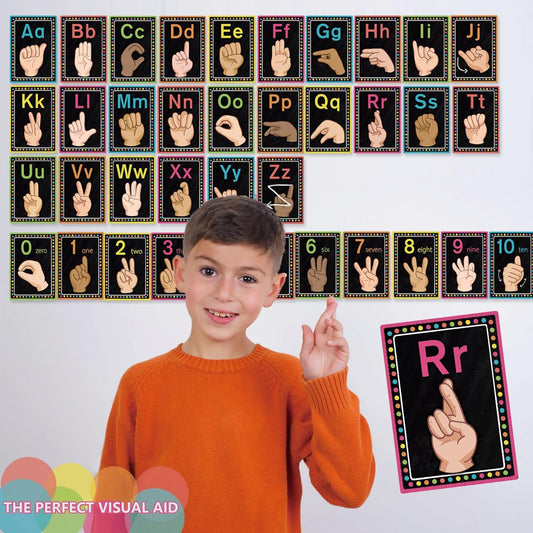 Sign Language Bulletin Board Alphabet - 37 ASL Alphabet Learning ABC Alphabet Poster Classroom Decorative Card Set Kindergarten/Elementary/Homeschool Supplies