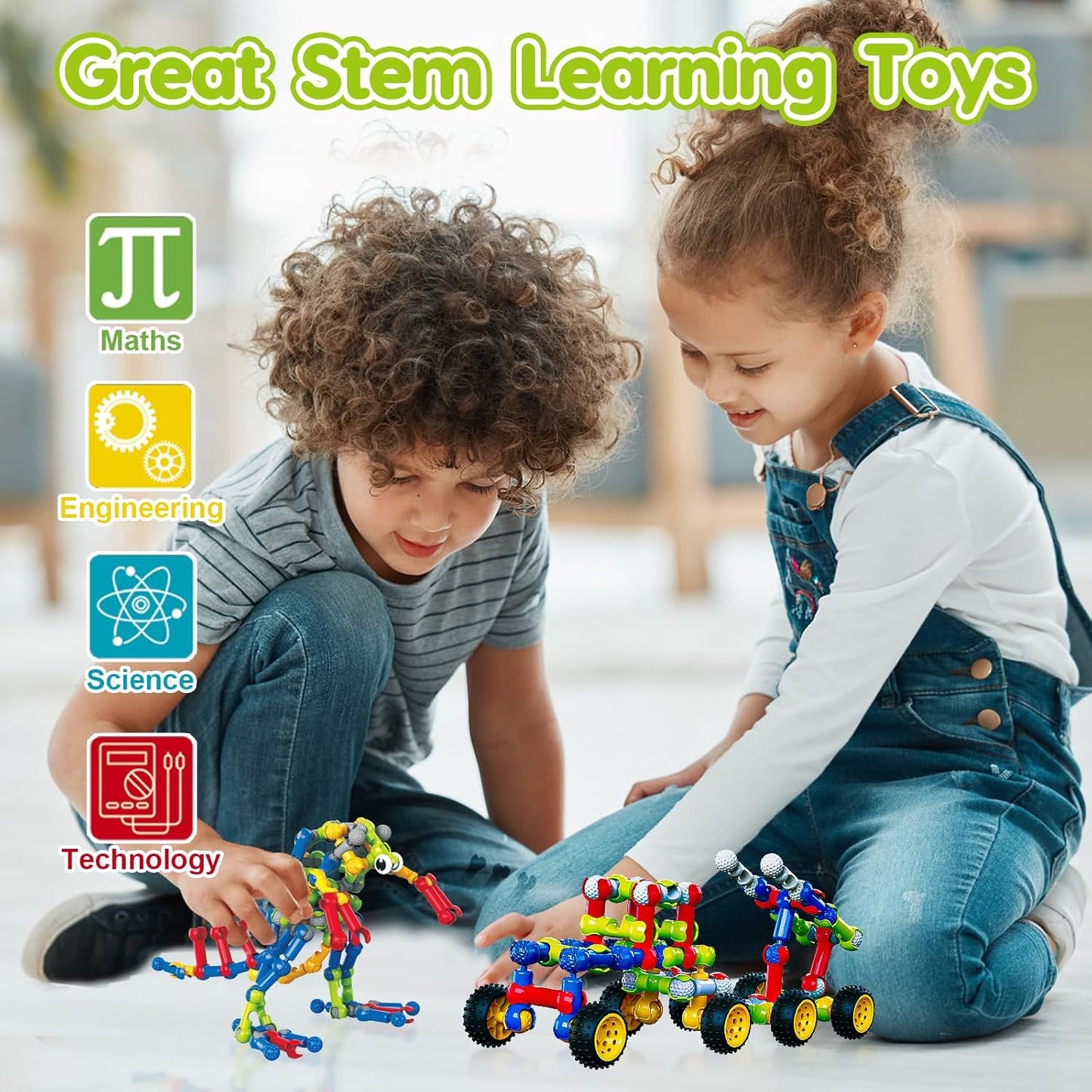 Kids STEM Building Toys for 3 4 5 6 7 8+ Year Old Boy Girl Birthday Gift, 125 Pcs Preschool Classroom Educational Building Blocks Stem Kits Activities Ages 3-5 4-8 5-7 6-8 Engineering Creative Games