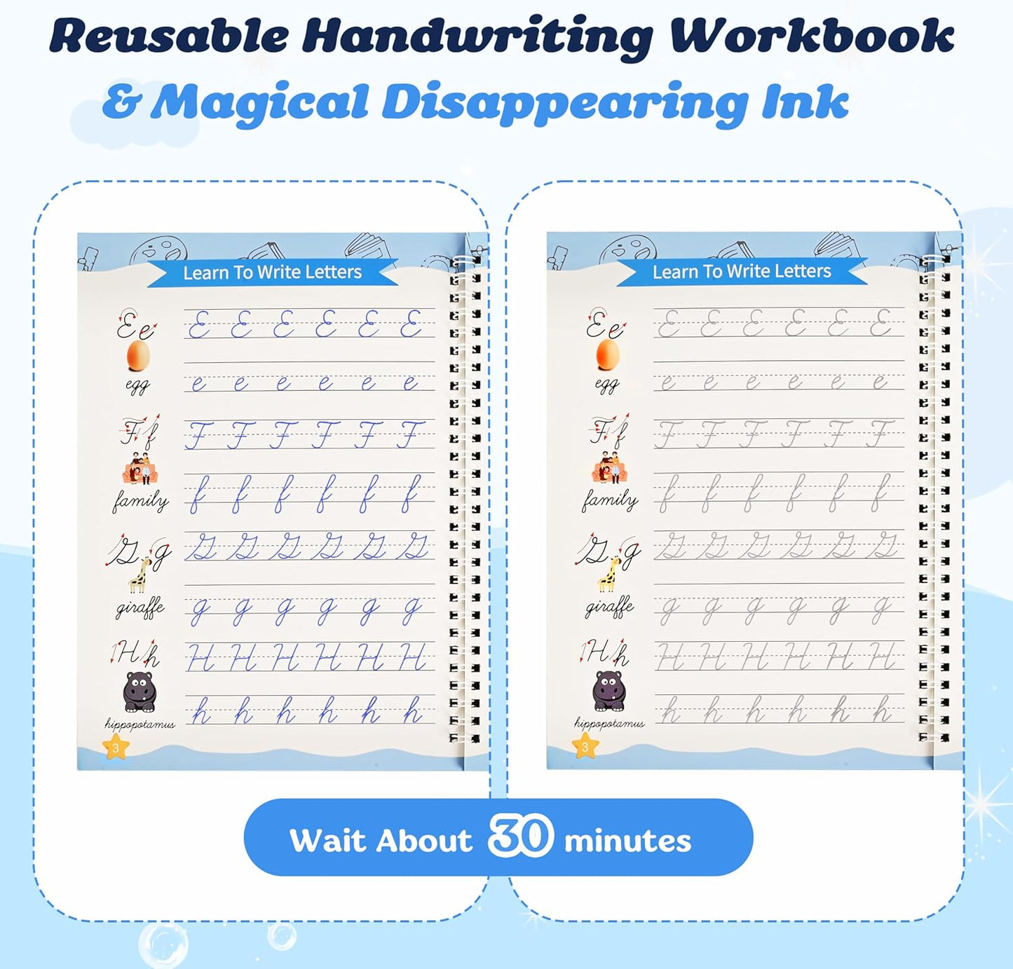 AALGO 3 Pack Cursive Handwriting Workbook,Reusable Cursive Handwriting Book,Cursive Writing Practice Book,Learning Cursive for Kids Grooved Words Letters Sentences Numbers