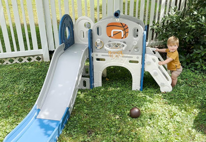 YUFU 9 in 1 Toddler Slide Set, Kids Slide for Toddlers Age 1-3, Toddler Playset with Climber and Basketball Hoop, Kids Indoor Outdoor Playground (Beige+Coffee)