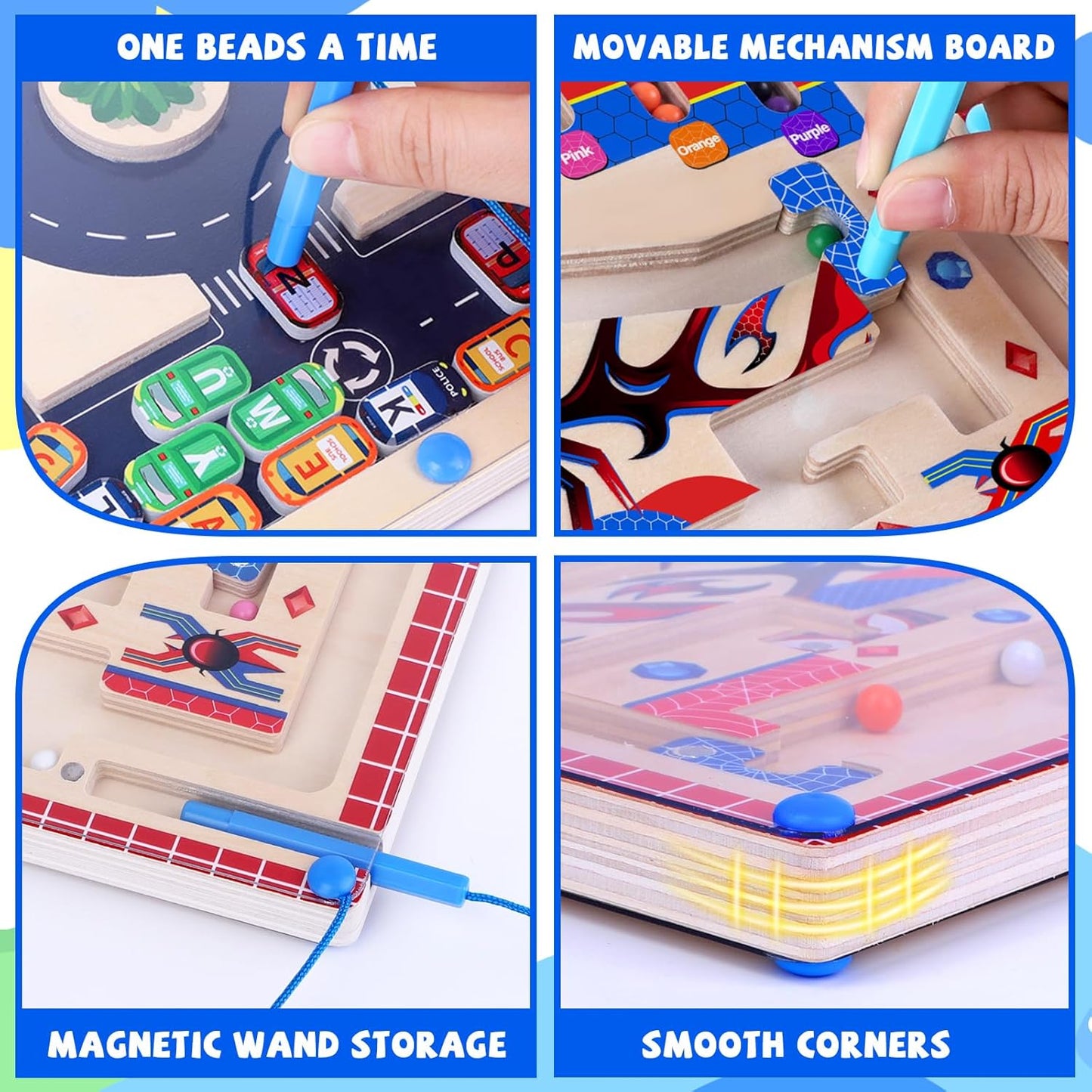 wakeInsa Magnetic Color and Number Maze,Montessori Toy for 2-5 Years Old Girls,Wooden Magnet Balls Puzzles,Toddler Busy Board Game,Preschool Learning Activities,Christmas & Birthday Gift for Kids
