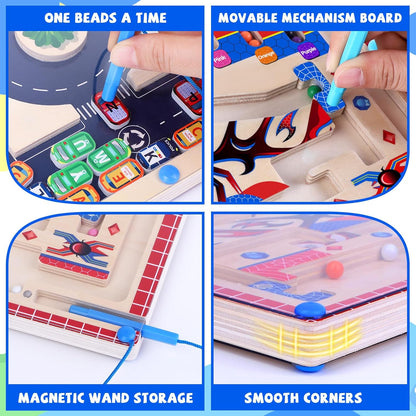 wakeInsa Magnetic Color and Number Maze,Montessori Toy for 2-5 Years Old Girls,Wooden Magnet Balls Puzzles,Toddler Busy Board Game,Preschool Learning Activities,Christmas & Birthday Gift for Kids