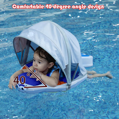 Baby Pool Float with UPF50+ 3D Adjustable Canopy, Add Tail Mambobaby Float Non Inflatable Infant Floats for Pool, Cartoon Narwhal Baby Floats (NPink with Canopy-U05NPCTLUROHML01U05)