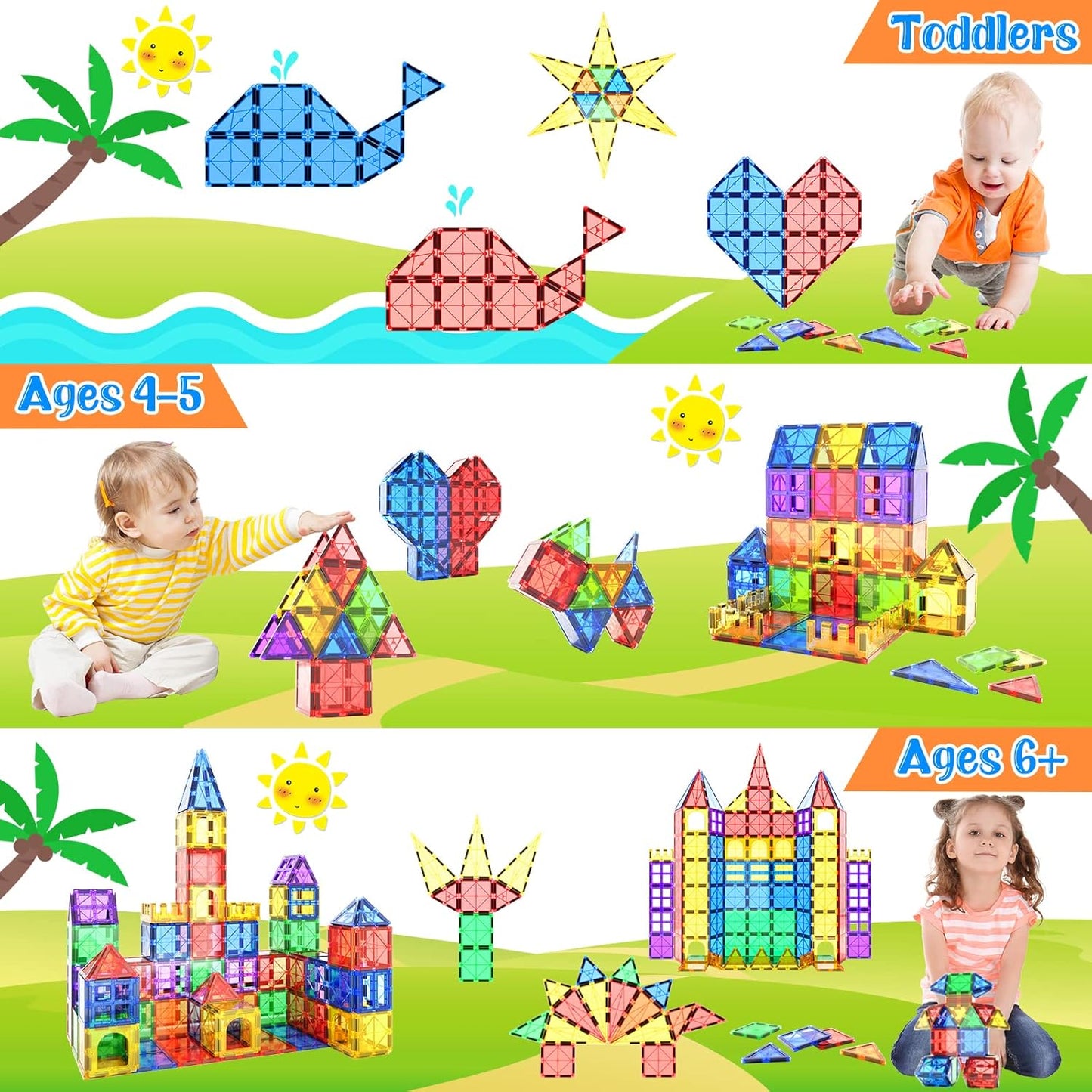 Coodoo Magnetic Tiles Kids Toys STEM Magnet Toy for Toddler Magnetic Blocks Building Preschool Learning Sensory Montessori Toys for 3+ Year Old Boys and Girls, Safe Creativity Toddler Kids Toy 40PCS