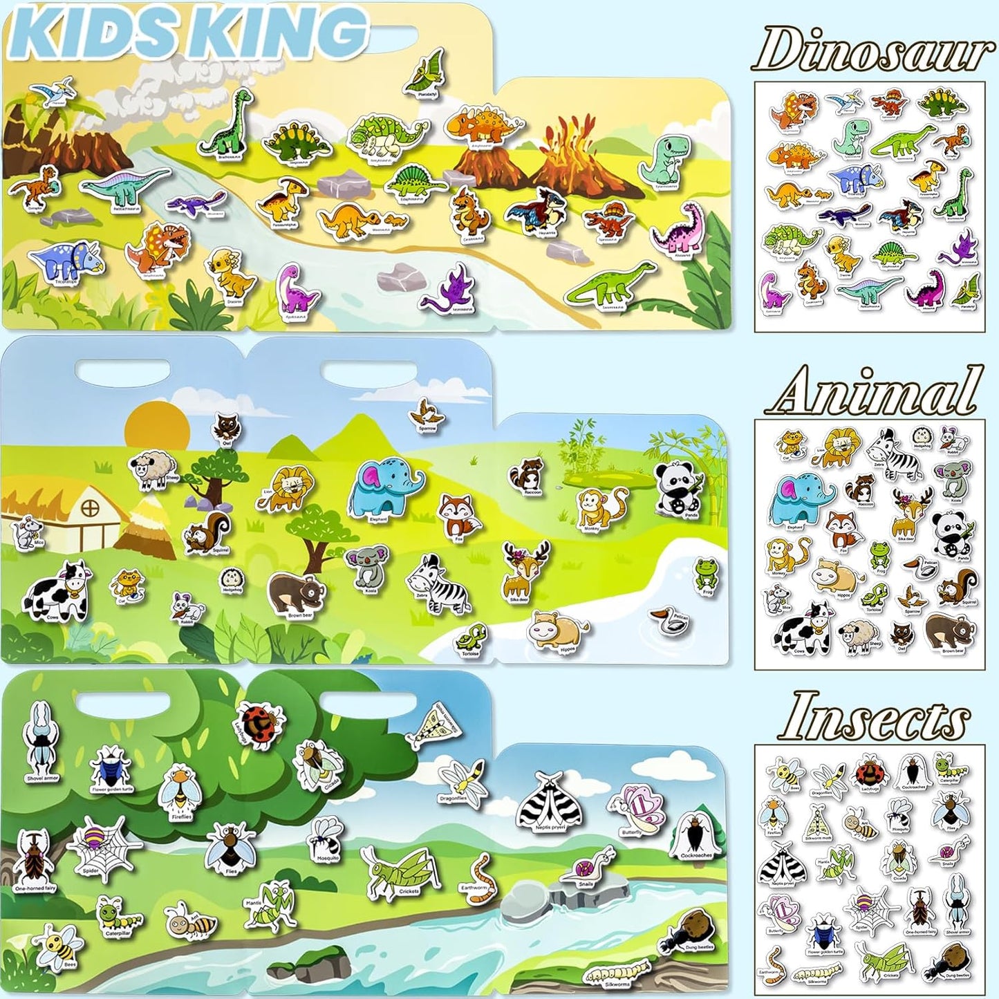 Reusable Sticker Books for Toddlers 1-3, Puffy Stickers Book for Kids Ages 2-4, Toddler Travel Activities Book Toy for Birthday Christmas - Christianity Jesus, Noah's Ark, Fairy Tales(3 Set)