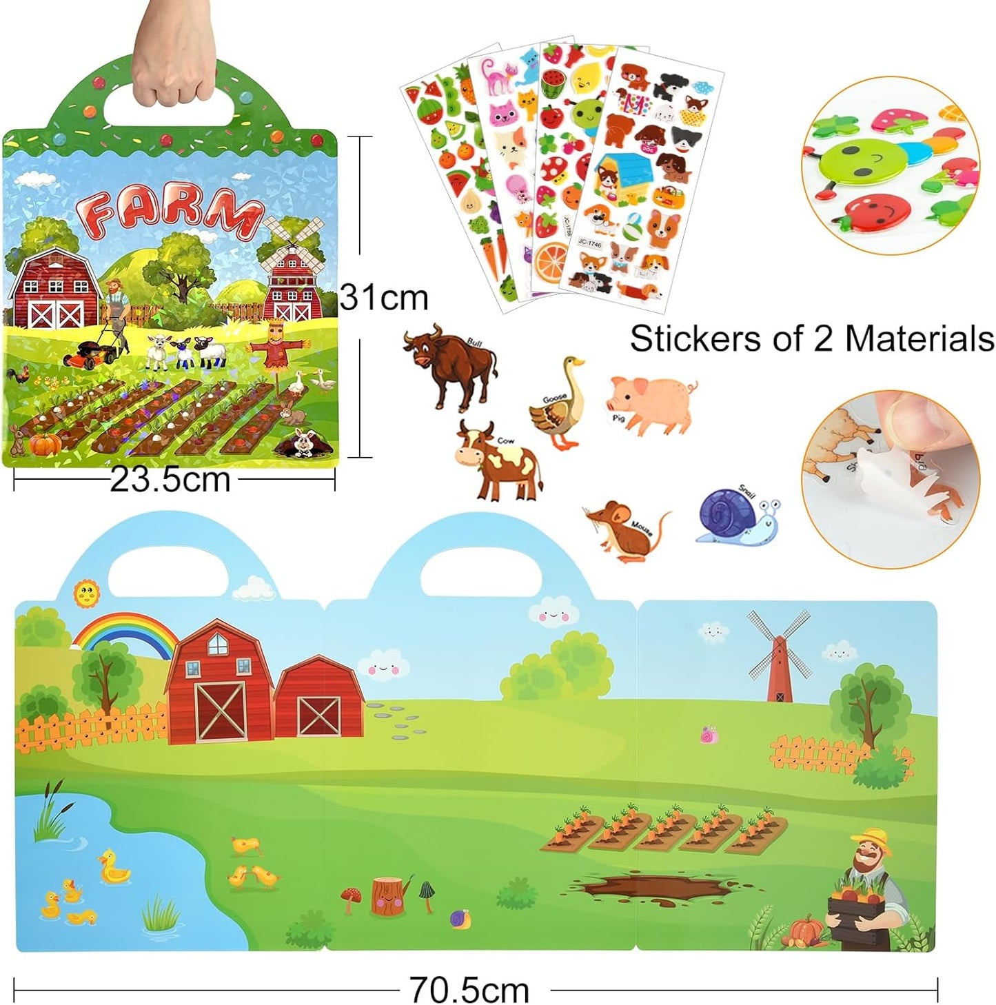 ASTARON Reusable Sticker Book for Toddlers, 88 Pcs Dinosaur Stickers Road Trip Activities Car Airplane Activities Travel Toys for Kids, Kids Quiet Time Activities (2-6 Age)