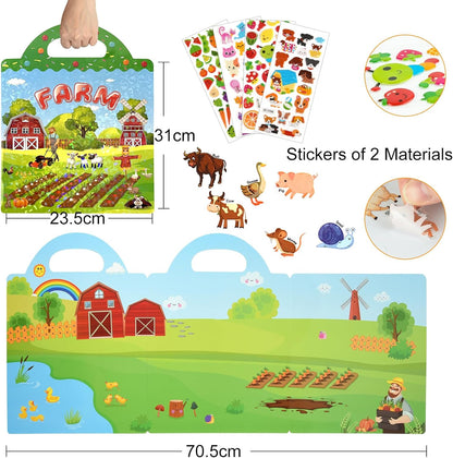 ASTARON Reusable Sticker Book for Toddlers, 88 Pcs Dinosaur Stickers Road Trip Activities Car Airplane Activities Travel Toys for Kids, Kids Quiet Time Activities (2-6 Age)