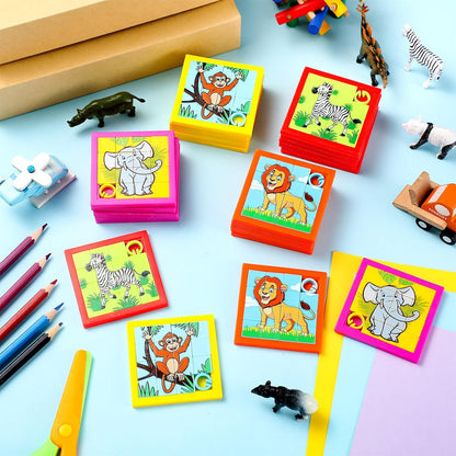 Simgoing 24 Pieces Animals Slide Puzzle Fun Brain Teaser Toys Games Monkey Zebra Lion Elephant Cute Pattern, Develops Problem-Solving Skills for Homeschool Classroom VBS Learning, 2.4 x 2.4 Inch