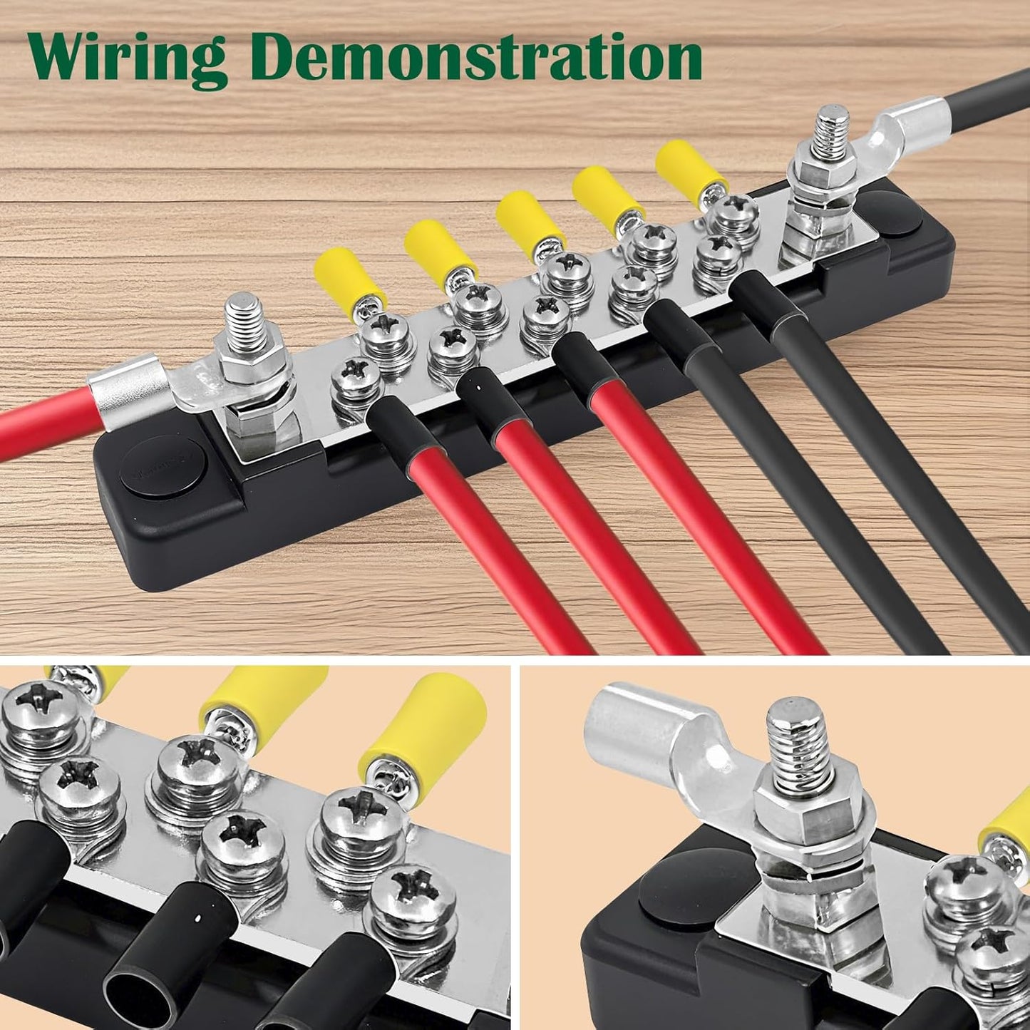 LENKRAD Ground Bus Bar 12V Marine 150A Battery Terminal Block Waterproof Power Distribution Block with 2 x M6 Post,10 x M4 Terminal Screws Negative Buss Bar for RV - 2Pcs