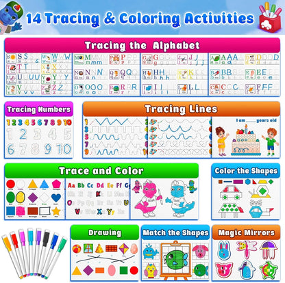 Curious 2 Learn Montessori Busy Book for Toddlers Ages 3-5 – Preassembled Preschool Learning Binder with 28 Activities, Travel Bag & 8 Markers – Educational Toy & Gift for 3 Year Old Boys (Blue)